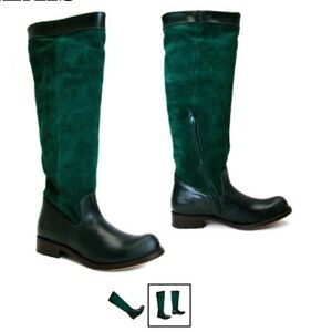 Gorgeous green Fluevog suede & leather riding boots